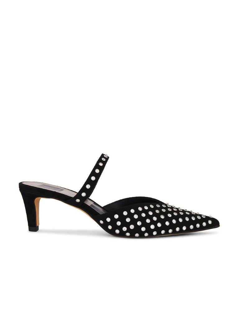 Dolce Vita Kanika Mid Crystal Stud Mule In Black Suede Kitten Heel Pointed Toe